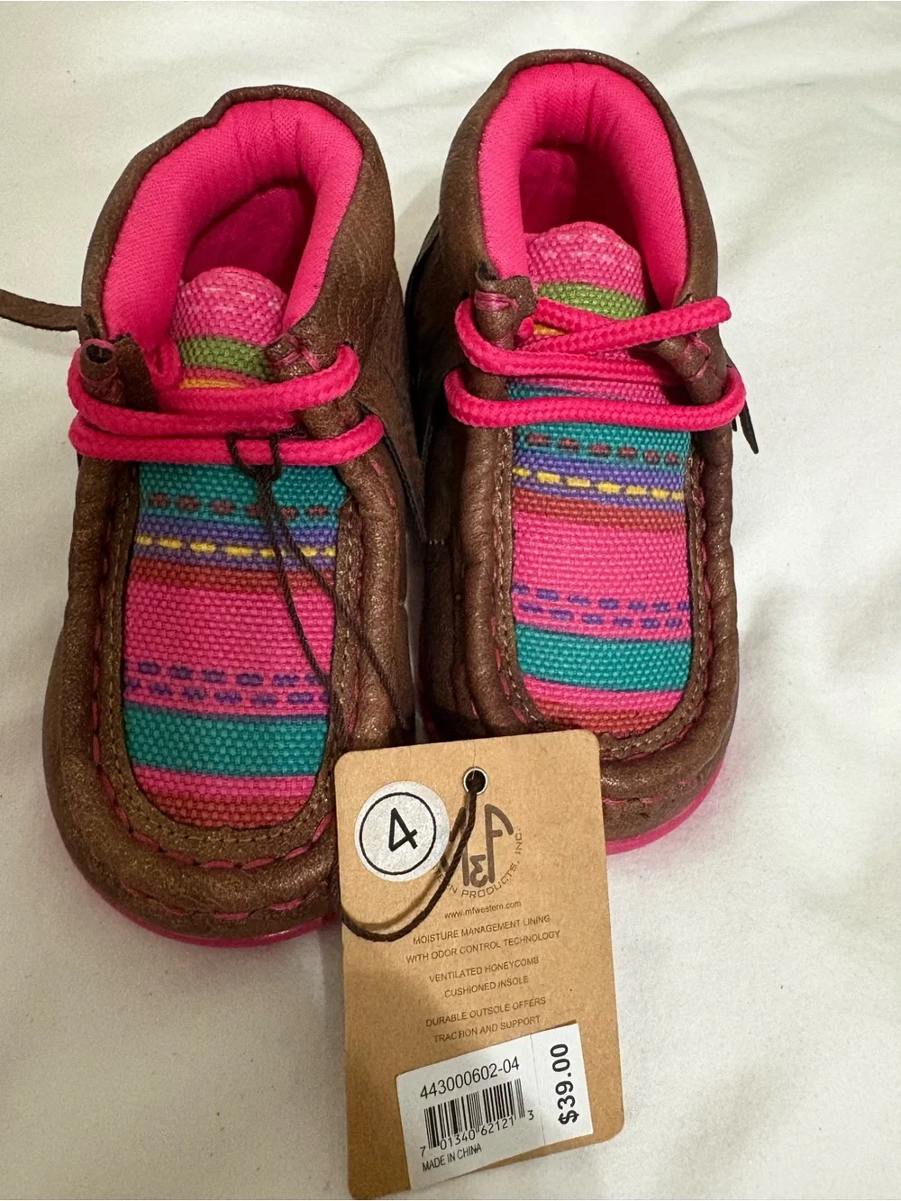 Twister Brown Moccasins with Pink and Teal Accents